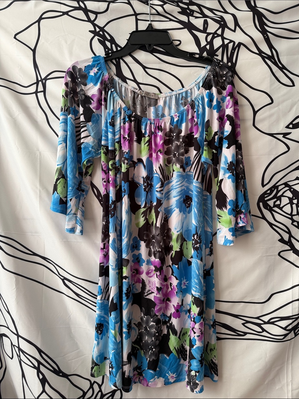 Women's Floral Scoop-Neck Tunic in Blue, Purple & Black